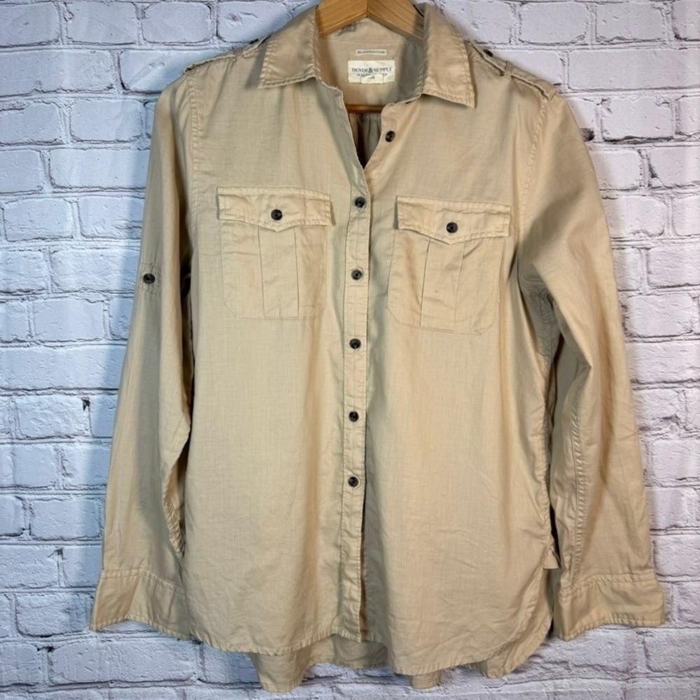 Denim & Supply Ralph Lauren RL Women L Expedition Tan Khaki Utility Shirt